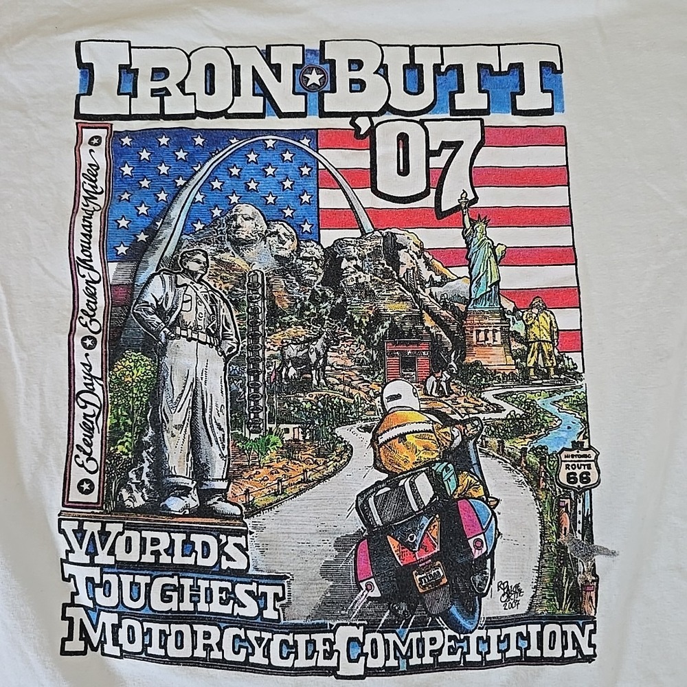 Iron Butt‎ Motorcycle Rally 07 Shirt Men Large White Short Sleeve Pullover Biker